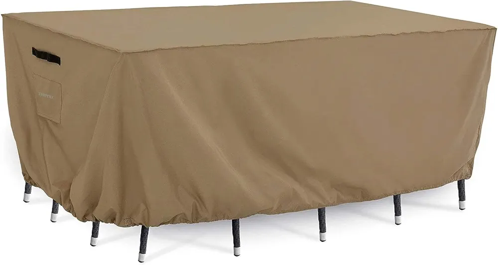 Tempera Outside Table and Chair Covers, Outdoor Dining Set Cover, Patio Furniture Cover Waterproof, Heavy Duty for Winter, Rectangle, 74''L x 47''W x 27.8''H, Taupe