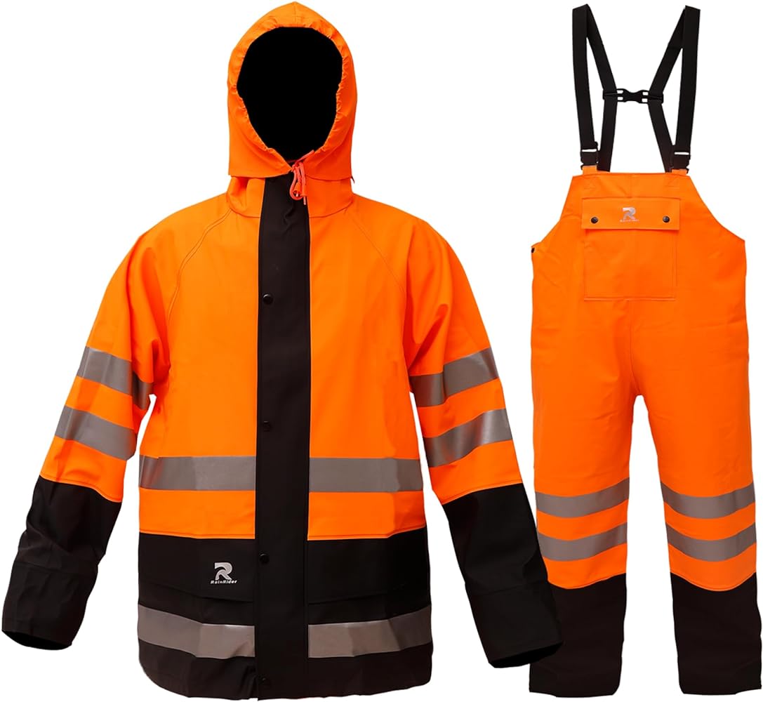 Rain Suits Waterproof for Men & Women Heavy Duty Rain Gear High Visibility Reflective Jacket Bib Pants