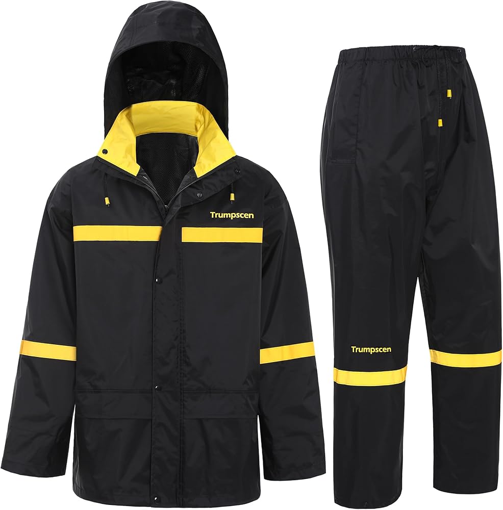 Rain Suit Mens Classic Waterproof Raincoats Hooded Jacket and Pants Breathable for Outdoor Activities and Work