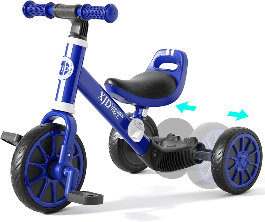 XJD 5 in 1 Toddler Bike, Tricycle for Toddlers 1-3 with Adjustable Seat Height, Removable Pedals, Ideal Balance Bike for Boys and Girls (Blue)